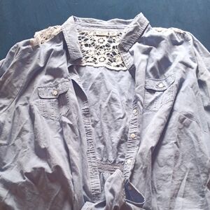 Chico's Light Blue Shirt with Lace Accents